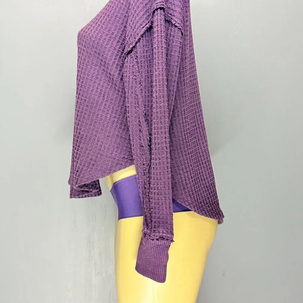 SO Waffle Knit Thermal Top | Purple Exposed Edge | Loungewear XS
